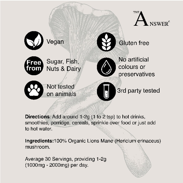 Lion's Mane 100% Organic Mushroom Powder
